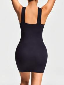 SHAPORA Seamless Maternity Mid Thigh Bodysuit Pregnancy Shapewear Body Shaper Butt Lifter With Adjustable Straps-Accommodate Growing Tummy&Waist - Black - View 2