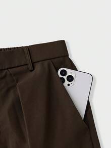 SWAVVY Men's Solid Color Pleated Wide Leg Loose Casual Long Pants - Brown - View 5