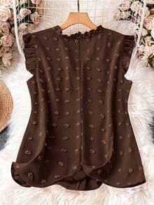 DreamSkyne 女款大尺碼荷葉邊裝飾背心上衣 - 鏽棕色 - 查看 2