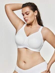 SHAPORA 1pc Plus Size Seamless Wireless Bra, Lift - White - View 5