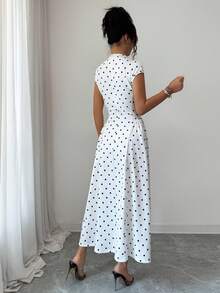 Vestido de verano romántico con lunares para mujer Raffinéa, de cintura alta, estilizante, elegante, línea A, falda completa, adecuado para salidas, ir al trabajo y vacaciones - Weiss - Ver 5