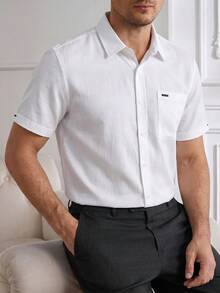 Core Aspect Camisa polo de manga corta con textura de bambú para hombre, prenda casual adecuada para ir al trabajo, uso diario y fines de semana, formal - Blanco - Ver 6