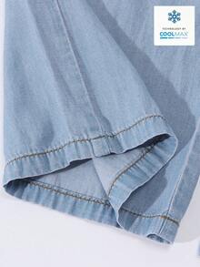 SHEIN Mirajuku 男童宽松直筒牛仔裤，百搭休闲学院风，浅蓝色水洗牛仔布，柔软舒适，弹性腰带方便穿脱，直筒版型修饰腿型，拉长身形，适合日常出行、校园生活、返校季、旅行、拍照等各种场合。 - 淺色水洗藍 - 查看 5