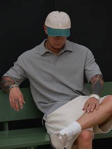 DAZY 夏季素色 Polo 領灰色紋理面料男士 T 恤 - 灰色 - 查看 6