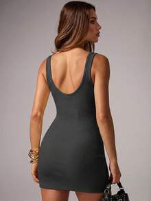 Avenya Women's Large U-Neck Rivet Decor Sleeveless Dress - Dark Grey - View 5
