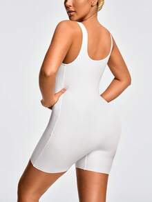 SHAPORA Body de mujer de unicolor con cuello cuadrado, sin mangas y ajustado - Blanco - Ver 2