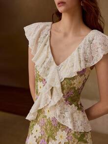 MOTF PREMIUM SPRING/SUMMER WOMEN'S FLORAL EMBROIDERED WAIST-CINCHING DRESS - Green - View 2