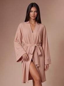 Lazeform Robe de détente femme style Ins, fine, rayée jacquard, ample et minimaliste pour le printemps - Nude - Voir 4