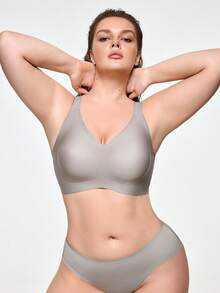SHAPORA Plus Size Women's Seamless Gummy Bra, Soft Support Underwire Free Lightly Padded Push Up Bra (Single) - Dark Grey - View 5