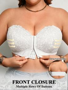 DesireSculpt Plus Size Black Non-Wired Sexy Lace Front Closure Push-Up Bra, 1pc - White - View 8