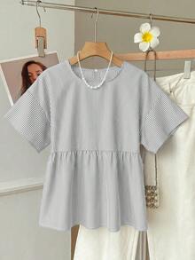 SHEIN EZwear 女士藏蓝色条纹梭织衬衫 - 藏蓝色 - 查看 10