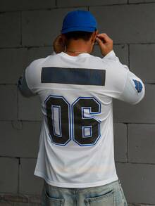 DAZY Kaos Pria Lengan Panjang Putih dengan Motif Kain Jala dan Cetak Huruf Digital. - Putih - View 5