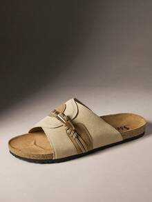SHUZIA Men's Horn Buckle Design Casual Flat Slide Sandals For Daily Wear - Beige - View 1