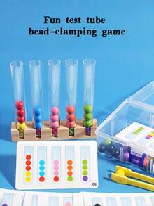 MINKOJA Test Tube Fine Motor Bead Sorting Game, Wooden Color Matching Clip Bead Toy, Montessori Preschool Sensory Learning Set, Hand Eye Coordination Concentration Training Educational Gift For Kids Ages 3+ - Multicolor - View 7