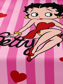 Betty Boop x SHEIN 1件 Miss Betty 定位印花貼身床單床墊套，柔軟保暖，舒適透氣，多種尺寸，適用於單人床/雙人床/皇后床/特大床，粉色熊 - 粉色 - 查看 5