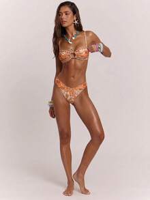 SHEIN BAE Women's Summer Beach Party Vacation Letter Print Sexy Tropical Bikini Set Orange And White - Multicolor - View 4