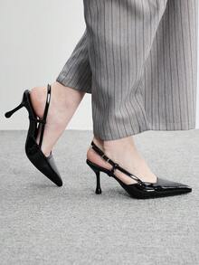 CUCCOO BIZCHIC 優雅簡約大方、時尚百搭，休閒職場通勤女款後空高跟鞋 - 黑色, - 查看 4