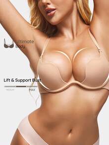 SHEIN 1pc Women's U-Shaped Solid Color Comfortbale Underwire Bra - Apricot - View 1