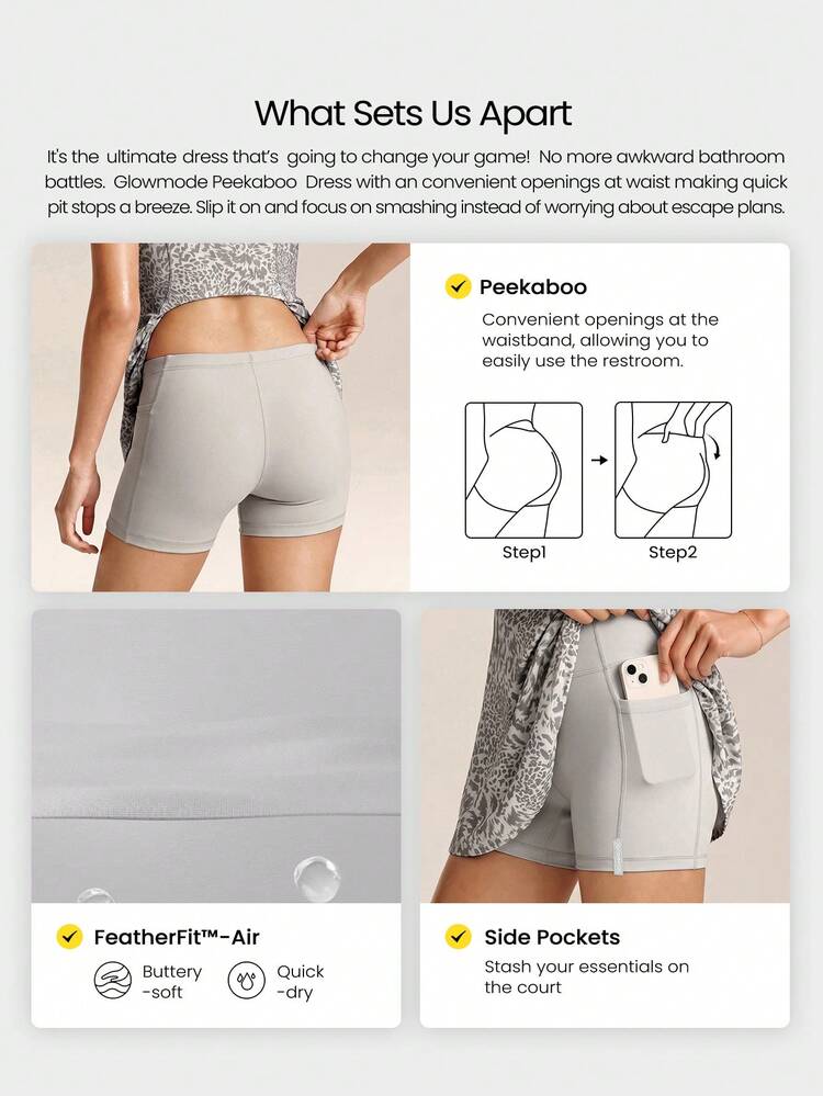 FeatherFit™-Air Elevate A-Line Built-In Peekaboo Short Pocket Mini Slip Dress Low Impact Daily Summer Quick Dry Moisture Wicking