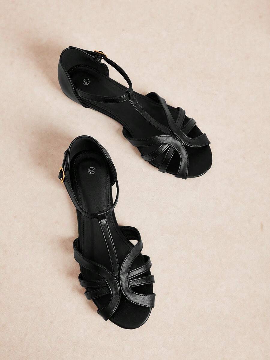 Rosivie Women's Casual Versatile Flat Sandals, Summer - Black - View 1