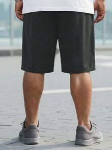 Manfinity Homme Solid Color Plus Size Shorts With Drawstring Waist And Pockets - Dark Grey - View 2