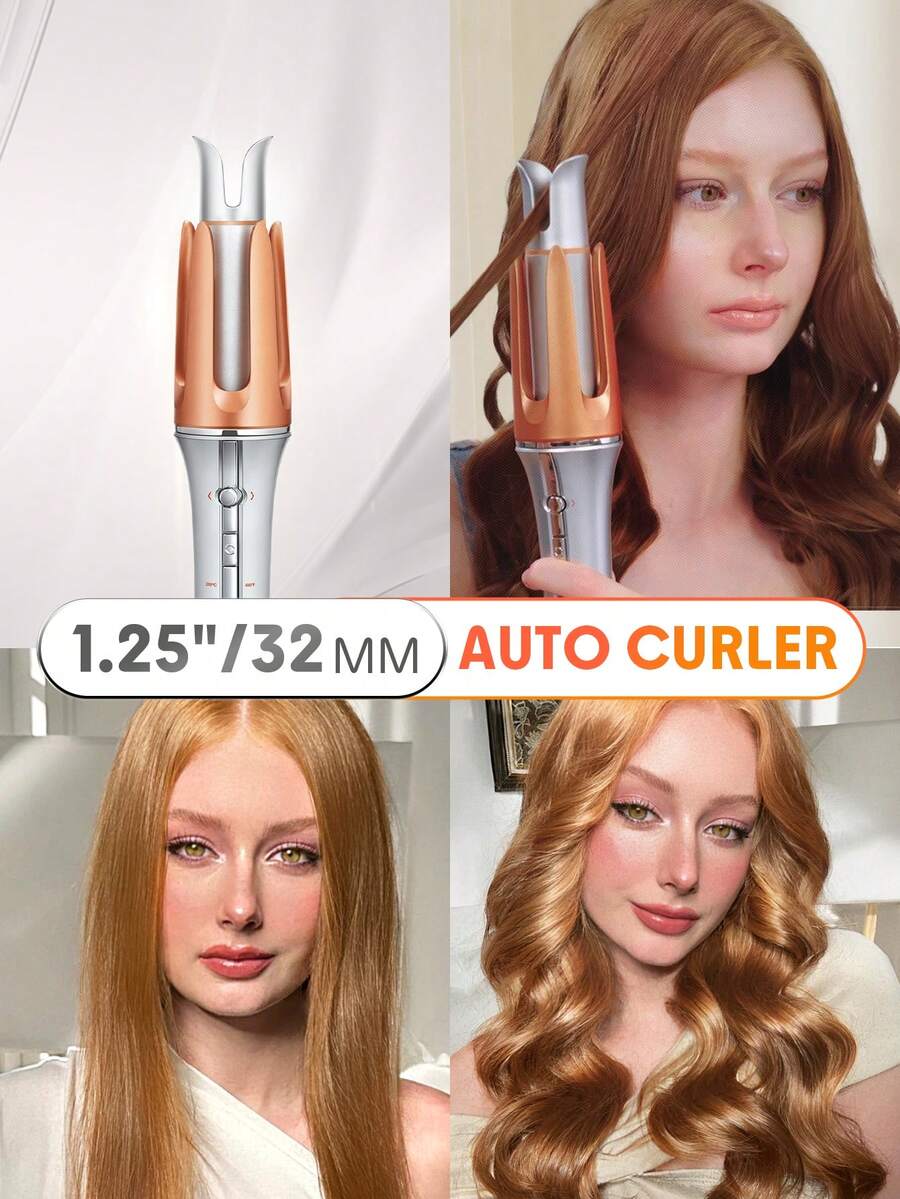 SHEGLAM HAIR It-Curl 一鍵式即時捲髮器自動捲髮器,自動捲髮器,32 毫米自動捲髮器,3 種溫度,快速加熱和 2 向旋轉,自動關閉,防燙防纏結旋轉捲髮棒,觸摸即時捲髮器,用於髮型設計 生日 禮物 粉紅色的 化妝品 海灘 學校 節慶 護髮 Y2K 旅行必備 巡航 假期 夏天 通用電壓 美髮配件 女士配件 梳子 - 銀色 - 查看 1