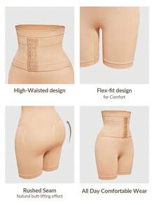 SHAPORA Women's Solid Color High Waist Slim Fit Tummy Control Shapewear Bottom - Beige - View 9