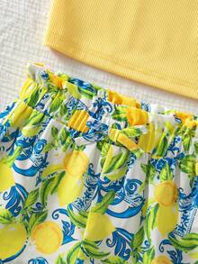 Emery Rose Kids Emery Rose Kids 女童夏季檸檬印花無袖背心上衣與短褲兩件套 - 黃色 - 查看 7