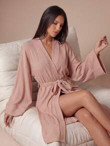 Lazeform Robe de détente femme style Ins, fine, rayée jacquard, ample et minimaliste pour le printemps - Nude - Voir 3