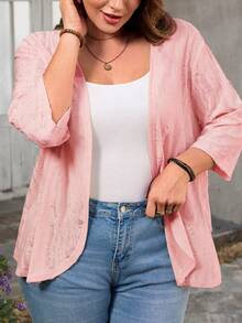 EMERY ROSE Conjunto de vacaciones talla grande para mujer, chaqueta casual de resort con unicolor y dobladillo asimétrico - Rosa - Ver 3