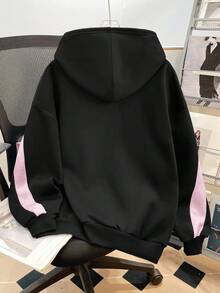 SHEIN Teen Girl Knit Colorblock Letter Print Pattern Loose Casual Sweatshirt - Multicolor - View 2