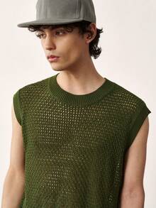 TOKVUE Men's Fashion Holiday Hollow Round Neck Versatile Knit Vest - Army Green - View 6