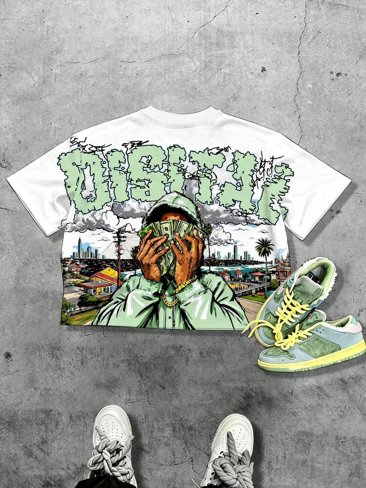 Manfinity EMRG Men's Young Street Style Casual Everyday Essential Ins Style Loose Graffiti T-Shirt - Multicolor - View 5