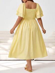 Solflare Vestido elegante de talla grande con mangas de volantes y volantes de unicolor, fiesta de té de verano amarillo pálido - amarillo ganso - Ver 2