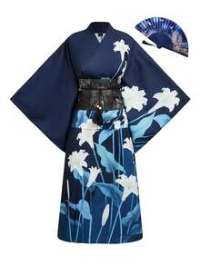Irokai 花卉圖案和服袖浴袍與細肩帶洋裝浴衣套裝 - 彩色 - 查看 10