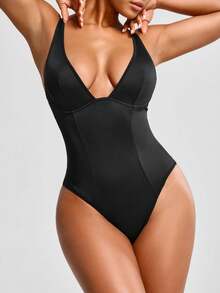 SHEIN 2pcs Women's Deep V-Neck Bodysuit For Shaping - Multicolor - View 6