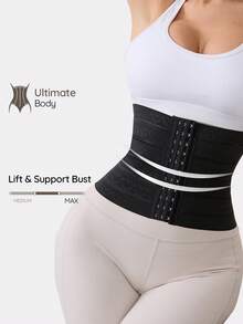 SHAPORA Moldeador de cintura con botones frontales de unicolor para mujer - Negro - Ver 1