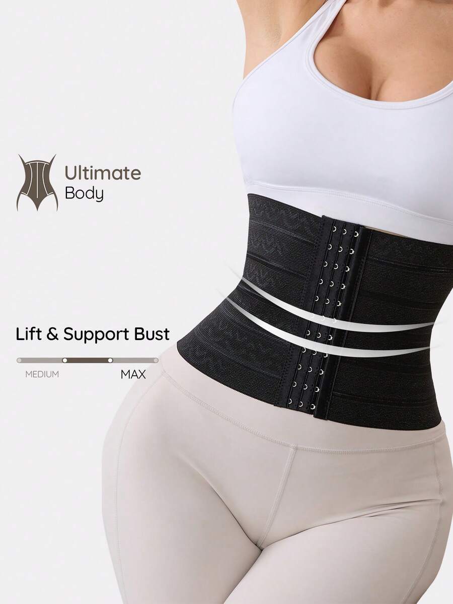 SHAPORA Moldeador de cintura con botones frontales de unicolor para mujer - Negro - Ver 1