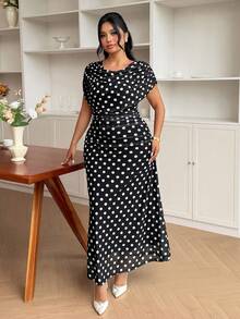 Modelyn Women's Elegant Minimalist Polka Dot Sleeveless Bodycon Plus Size Dress, Suitable For Summer - Black - View 5