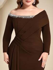 Coutiva Vestido de noche formal de talla grande (muy enjoyado) - Marrón - Ver 5