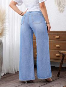 EMERY ROSE Plus Size Cowgirl Women's Spring Blue Non-Stretch Loose Wide Leg Jeans , Spring For Women - Light Wash - View 2