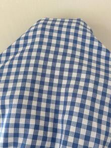 CovetEZ 女款格紋腰部綁帶鈕扣裝飾休閒長褲 - 藍白色 - 查看 6
