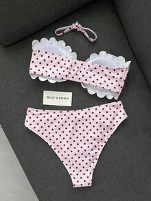 Swim Mod 女款泳衣，切割邊緣，花瓣邊緣平口式，甜美可愛，碎花印花，紋理羅紋面料 - 彩色 - 查看 3