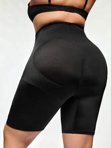 SHAPORA Pantalones de control de figura de talle alto con botones y diseño de patchwork a rayas para mujer de talla grande - Negro - Ver 3