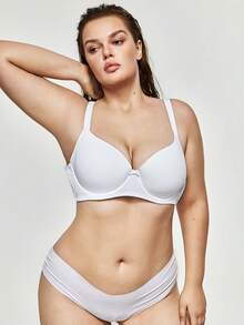 SHAPORA White Plus Size Medium Stretch Fabric Casual Bra With Cup Detail, Lift - White - View 3