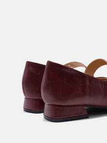 CUCCOO CURVES Women Shoes Women's Square Toe Buckle Design Daily Versatile Fashion Wide Last High Heels - Burgundy - View 8