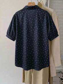 SHEIN CURVE+ 大尺碼女款圓點休閒百搭日常出遊襯衫 - 藍色 - 查看 2