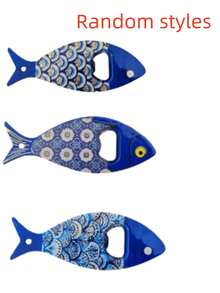 1 pieza Imán de nevera de acrílico con forma de pez y patrón de ojo azul, textura en relieve con lámina de oro, abridor de botellas 2 en 1, decoración portátil para el hogar y la cocina, regalo para cumpleaños y graduación - Multicolor - Ver 7