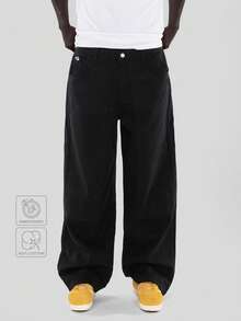 FORM&CHAOS [100% Cotton]Men's Loose Twill Black Pants City Break Winter Streetwear - Navy Blue - View 5