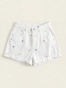 Summer Rolled-Up High-Waisted Denim Shorts - 香檳色 - 查看 4